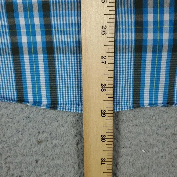 Penguin Shirt Mens XL Blue Plaid Slim Fit Casual Button Up Short Sleeve - Picture 5 of 7